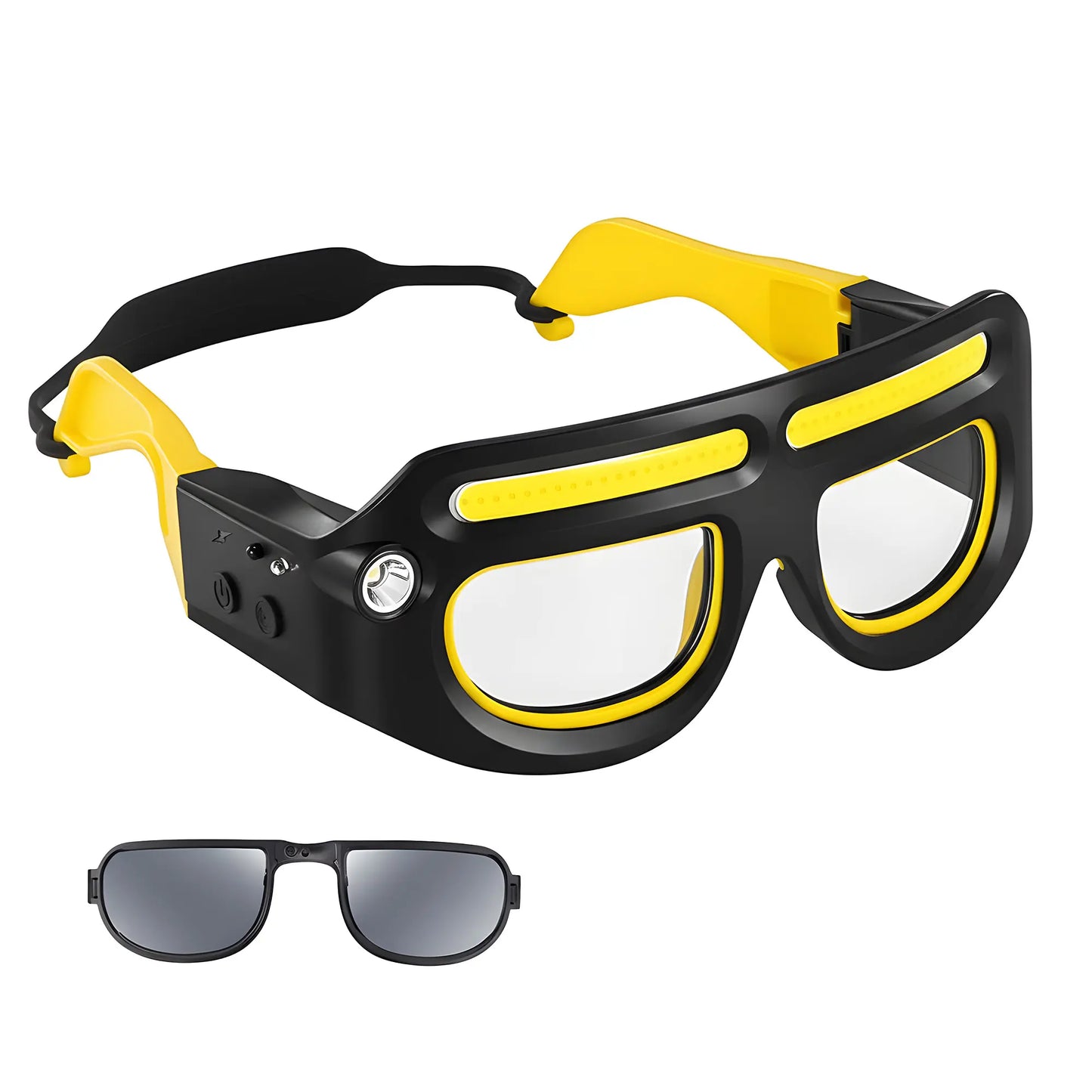 Wiederaufladbare LED-Stirnlampe in Brillenform – Gestensteuerung, 5 Lichtmodi, USB-C. Ideal für Laufen, Camping, Nachtarbeit, Reparaturen und handfreies Arbeiten.