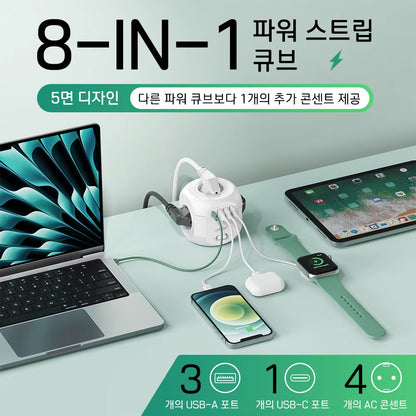 EU Plug Power Strip with 4 AC Outlets 3 USB Port 1 Type C 2M/3M Braided Cable Multi Socket with Switch for Home