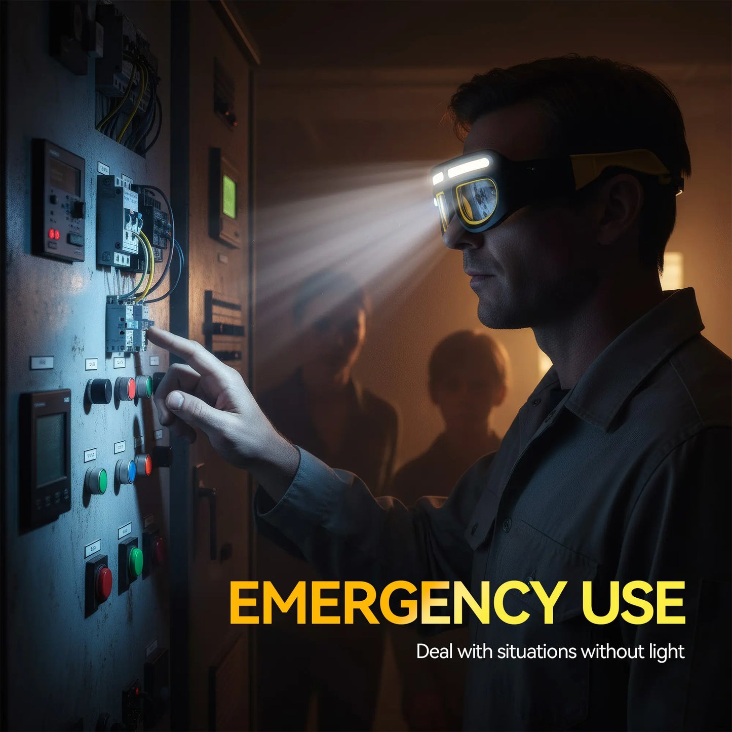 Wiederaufladbare LED-Stirnlampe in Brillenform – Gestensteuerung, 5 Lichtmodi, USB-C. Ideal für Laufen, Camping, Nachtarbeit, Reparaturen und handfreies Arbeiten.