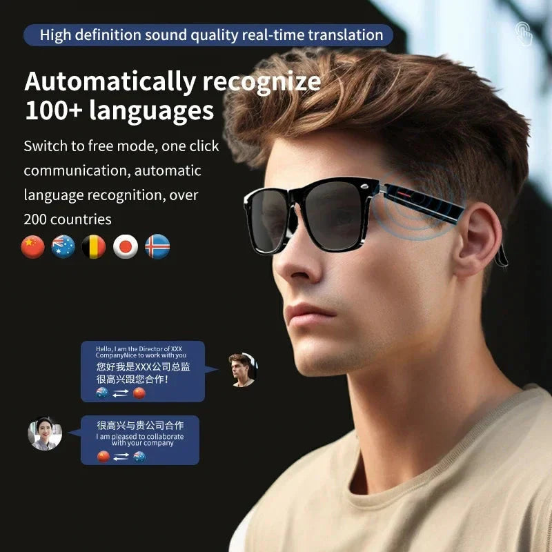 2025 Neue Smart-Brille – KI-Übersetzung für über 100 Sprachen in Echtzeit – Bluetooth-Musik – Sonnenbrille für Männer und Frauen