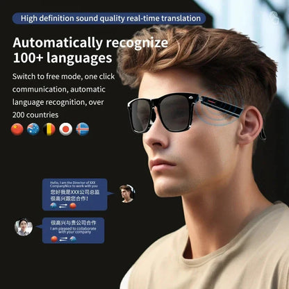 2025 Neue Smart-Brille – KI-Übersetzung für über 100 Sprachen in Echtzeit – Bluetooth-Musik – Sonnenbrille für Männer und Frauen