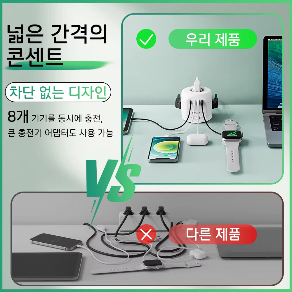 EU Plug Power Strip with 4 AC Outlets 3 USB Port 1 Type C 2M/3M Braided Cable Multi Socket with Switch for Home