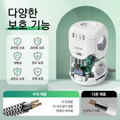 EU Plug Power Strip with 4 AC Outlets 3 USB Port 1 Type C 2M/3M Braided Cable Multi Socket with Switch for Home