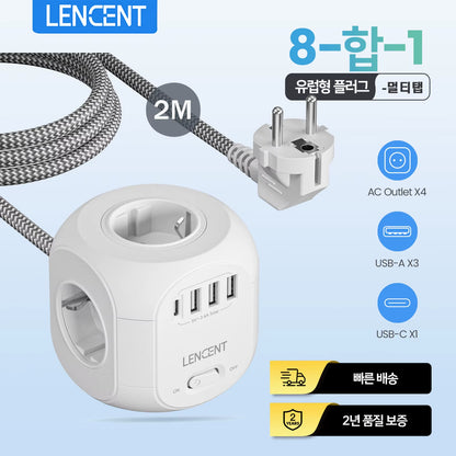 EU Plug Power Strip with 4 AC Outlets 3 USB Port 1 Type C 2M/3M Braided Cable Multi Socket with Switch for Home